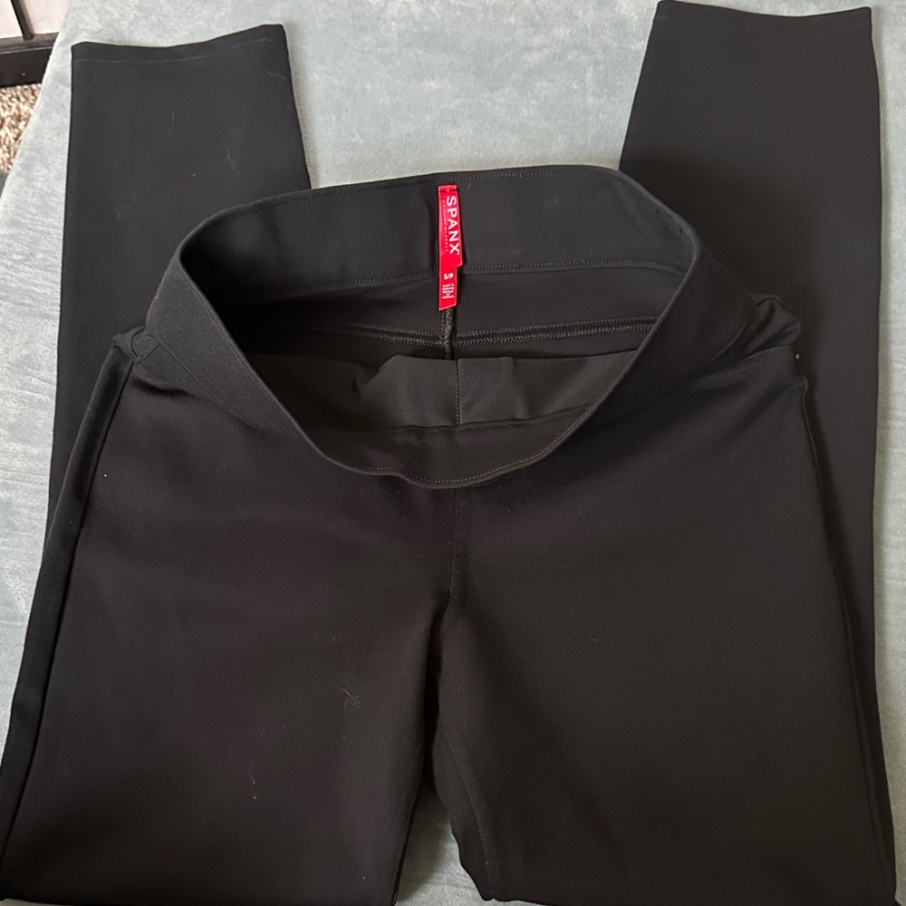 SPANX Classic Black Work Pants Pockets Thick Stretch Small EUC
